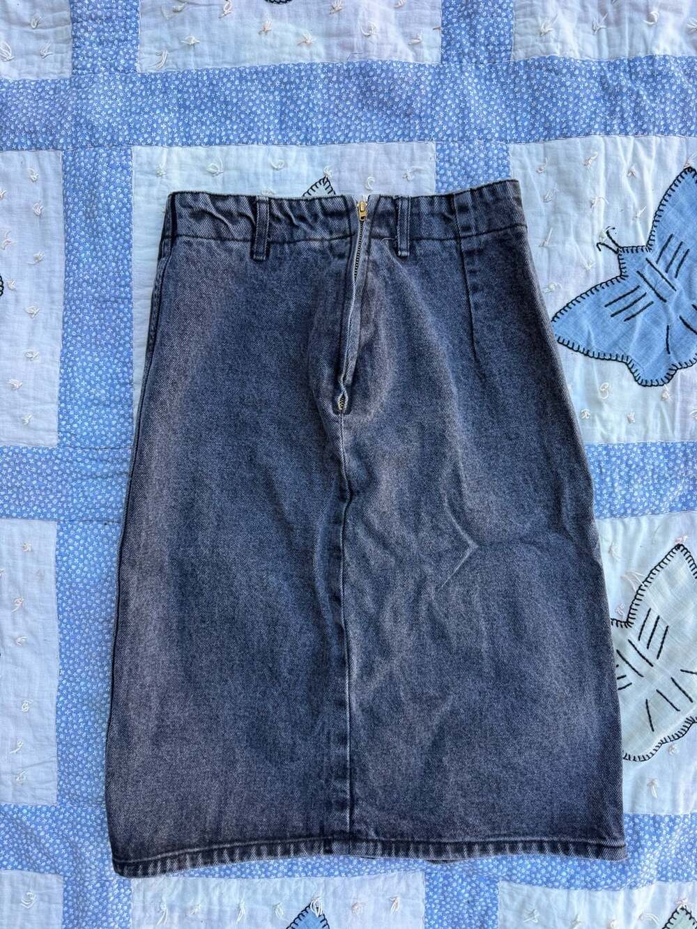 Vintage 90s Bongo Black Acid Wash Denim Midi Skirt Size 7